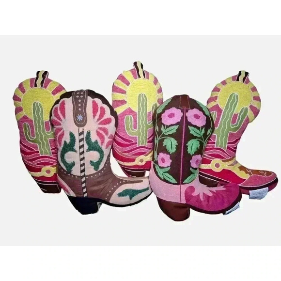New Cowgirl Western Boot Decor Throw Pillow Cactus Pink - Picture 3 of 4